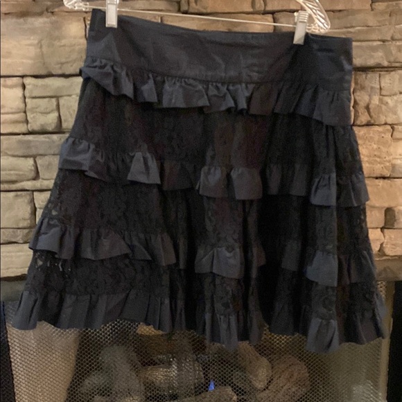 Black Mini Skater Skirt with Ruffled Tiers‎ - Picture 1 of 3